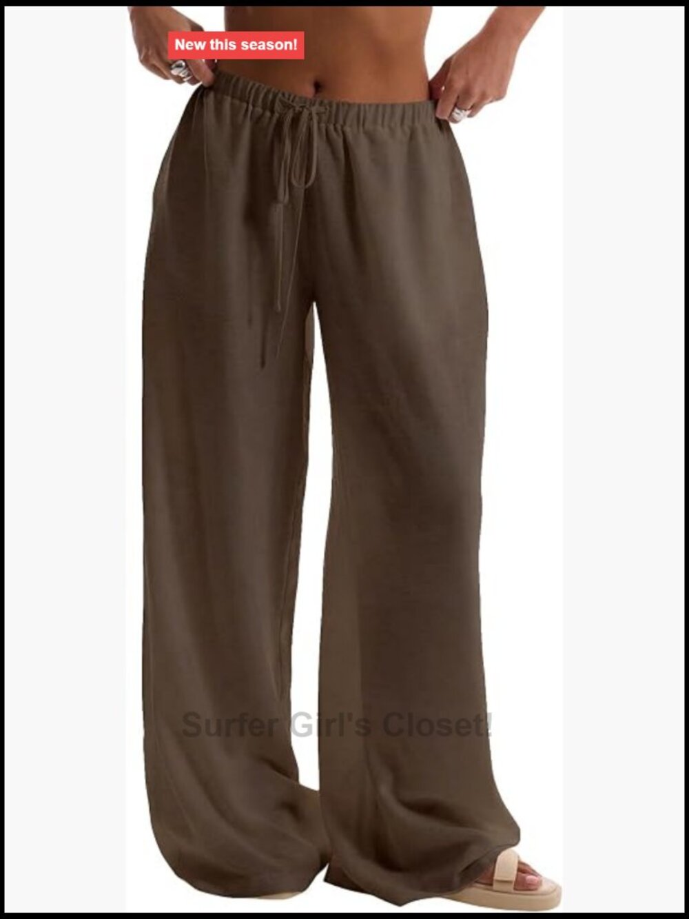 Wide Leg Linen Pants Drawstring Waist Loose Fit Beach Cover Up Palazzo Pants